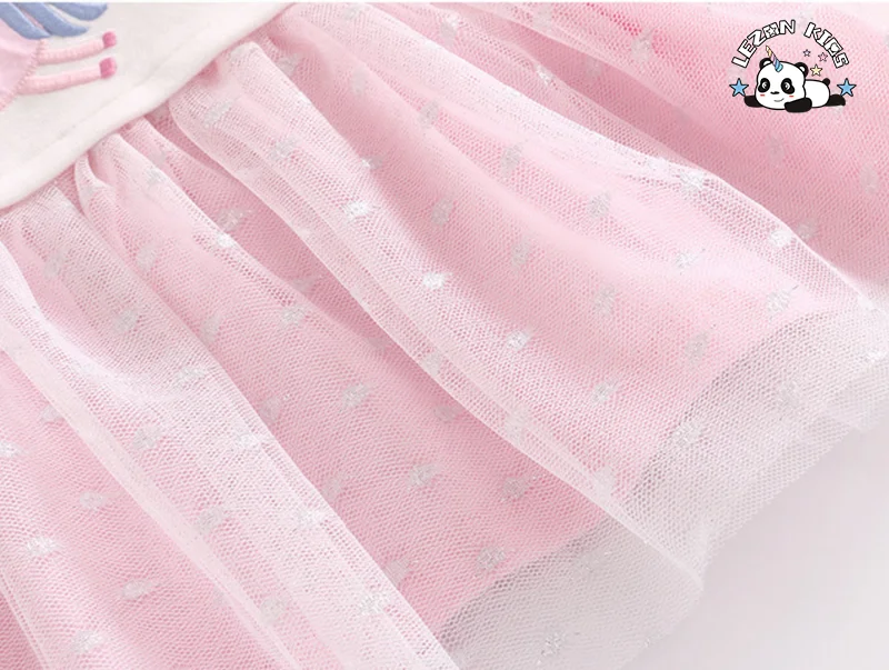 LEZONKIDS - Custom Sweet Kids Clothing Pink Double Layer Tulle Unicorn Embroidery Baby Girl Dress